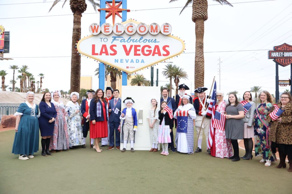 Welcome to Fabulous Las Vegas Sign lit up red, white, and blue